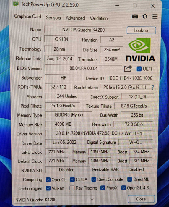 NVIDIA Quadro K4200 | 4GB GDDR5 Graphics Card | DVI 2x DP Q