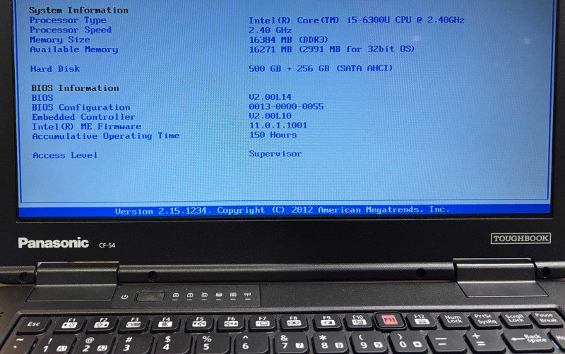 Panasonic ToughBook CF-54 i5-6300U 16GB RAM 256GB m.2 SATA SSD Only 140 Hrs.!