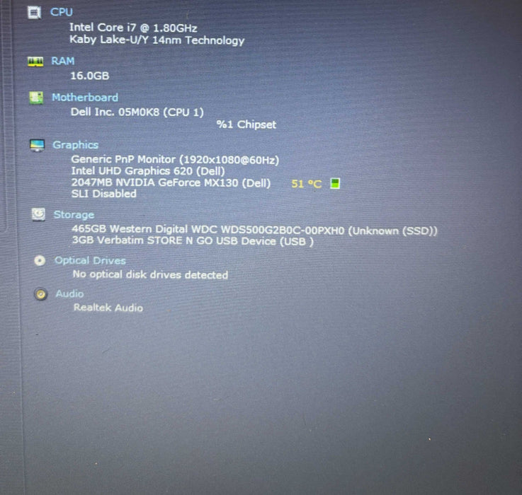 Dell Latitude 3500 i7-8565U@1.8GHz GeForce MX 130 2GB GPU 16GB RAM 500GB SSD  Lap200