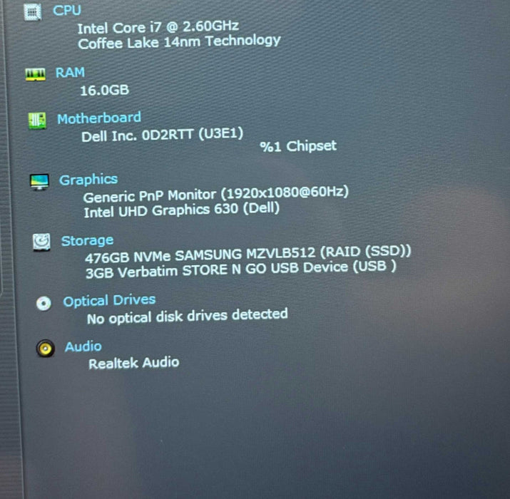Dell Latitude 5401 Intel Core i7-9850H@2.6GHz 16GB RAM 512GB SSD  Lap200