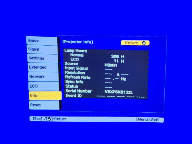Epson PowerLite 1980WU WUXGA 3LCD Projector, Lamp Hours: 317Hrs