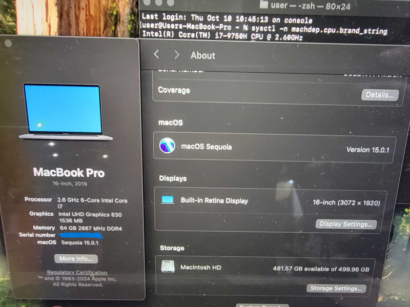 MacBook Pro 16" |6-Core i7-9750H @2.6GHz 64GB RAM 500GB SSD AMD-5500M - READ