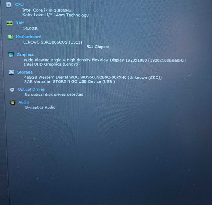 Lenovo ThinkPad E15 Intel Core i7-10510U@1.8GHz 16GB RAM 500GB SSD Q Lap200