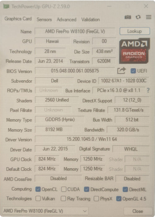 AMD FirePro W8100 | 8GB GDDR5 Graphics Card | 4x Display Port