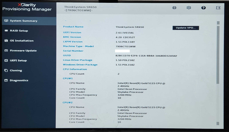 Lenovo SR650 2U 8x 2.5", 2x Xeon Gold 5115 2.40GHz 10C, 64GB DDR4, 930-8i