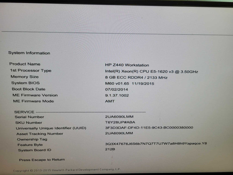 HP Z440 Xeon E5-1620 v3 | 8GBRAM | NO HDD | QUADRO K620 Q%\t %