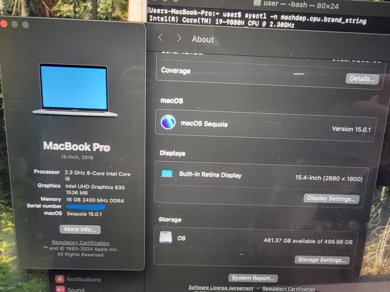 MacBook Pro 15" |8-Core i9-9880H @2.3GHz 16GB RAM 500GB SSD Radeon 560x -READ