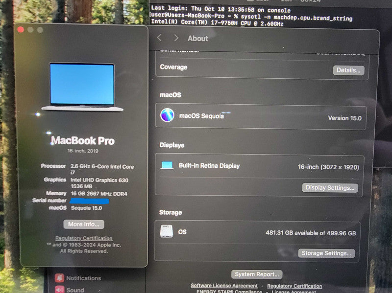 MacBook 2019 16" |6-Core i7-9750H @2.6GHz 16GB RAM 500GB SSD AMD 5300M - READ