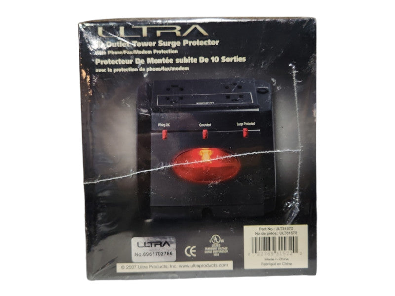 Ultra ULT31572 6 ft. 10 Outlets Surge Protector w/ Modem & Fax Protection