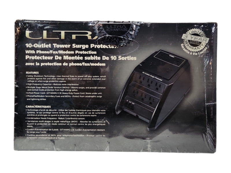 Ultra ULT31572 6 ft. 10 Outlets Surge Protector w/ Modem & Fax Protection