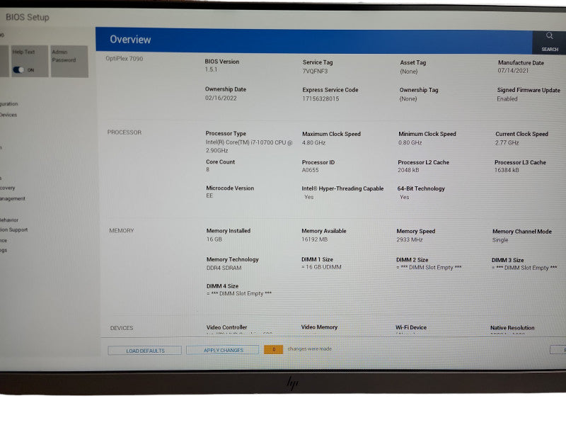 Dell Optiplex 7090 SFF Intel Core i7 -10700 CPU @ 2.90GHz 16GB DDR4 Ram Qθ