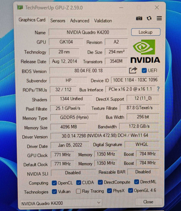 NVIDIA Quadro K4200 | 4GB GDDR5 Graphics Card | DVI 2x DP