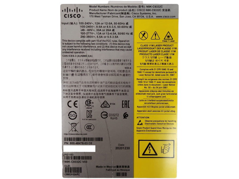 Cisco N9K-C9332C 32-Port Nexus 9300 40G/100G Switch, Dual AC