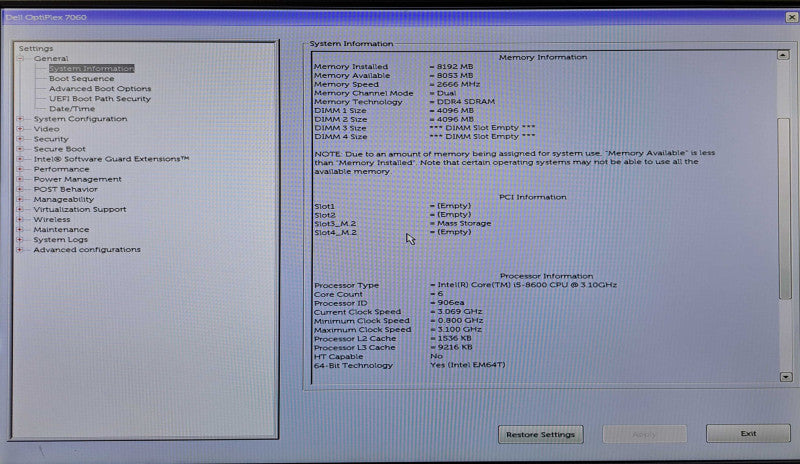 Dell OptiPlex 7060 SFF | i5-8600 @3.10GHz 6-Core, 8GB DDR4, 256GB NVMe