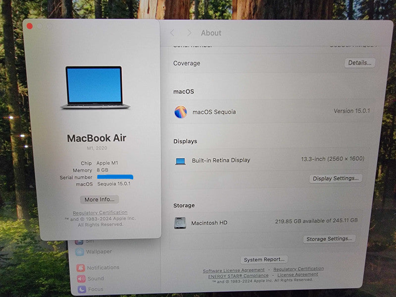 MacBook Air 2020 13" A2337 | Apple M1 | 8GB RAM | 245GB SSD