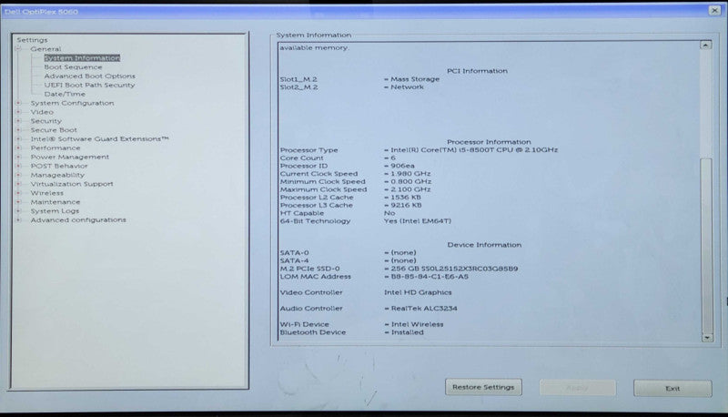 Dell OptiPlex 5060 USFF, i5 - 8500T CPU 2.10Ghz, 8GB DDR4, 256GB NVMe Q