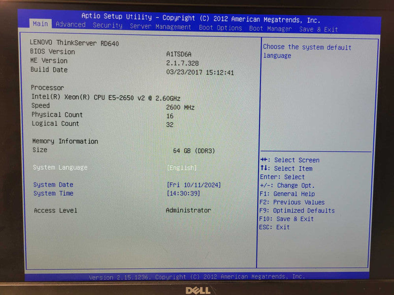 LENOVO THINKSERVER RD640 2U 16x 2.5" E5-2650v2 2.6GHz 64GB DDR3 MegaRAID $