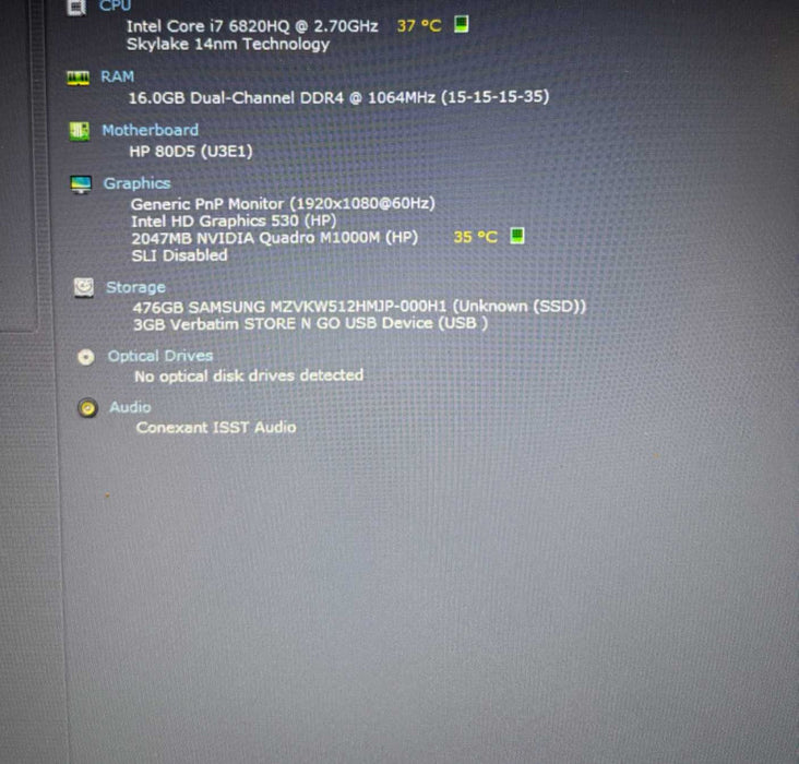 HP ZBook 15 G3 i7-6820HQ@2.7GHz QUADRO M1000M 2GB GPU 16GB RAM 512GB SSD  Lap200