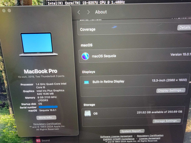 MacBook Pro 13" 2019 | 4-Core i5-8257U @1.4GHz | 8GB RAM | 250GB SSD - READ