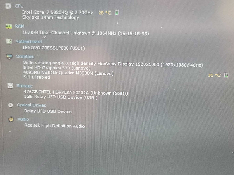 Lenovo ThinkPad P70 | i7-6820HQ| 16GB DDR4| Quadro M3000| 512GB SSD  β Lap200