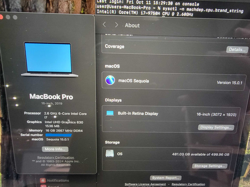 MacBook Pro 16" 2019 | 6-Core i7-9750H @2.6GHz | 16GB RAM 500GB SSD AMD 5300M
