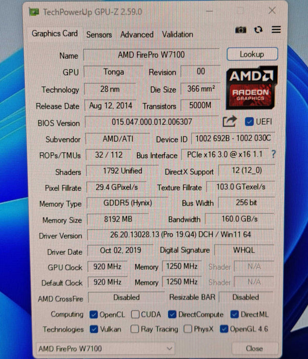 AMD FirePro W7100 8GB GDDR5 Graphics Card | 4x DisplayPort