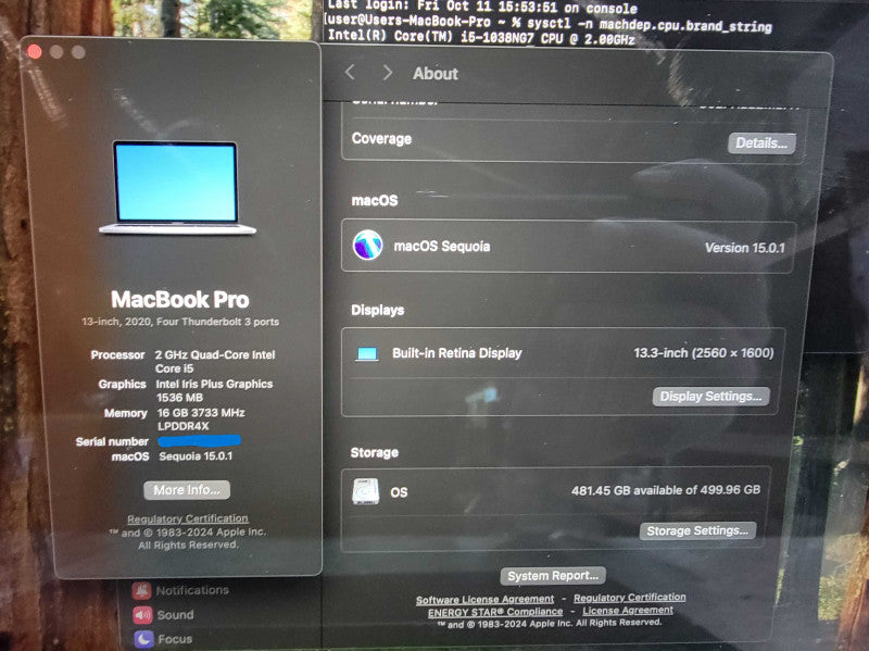MacBook Pro 13" 2020 | 4-Core i5-1038NG7 @2.00GHz | 16GB RAM 500GB SSD - READ