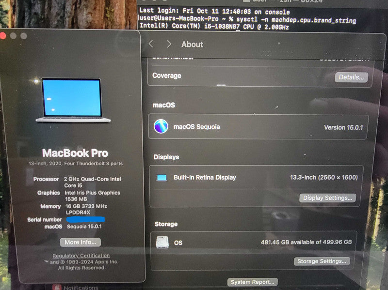 MacBook Pro 13" 2020 | 4-Core i5-1038NG7 @2.00GHz | 16GB RAM | 500GB SSD