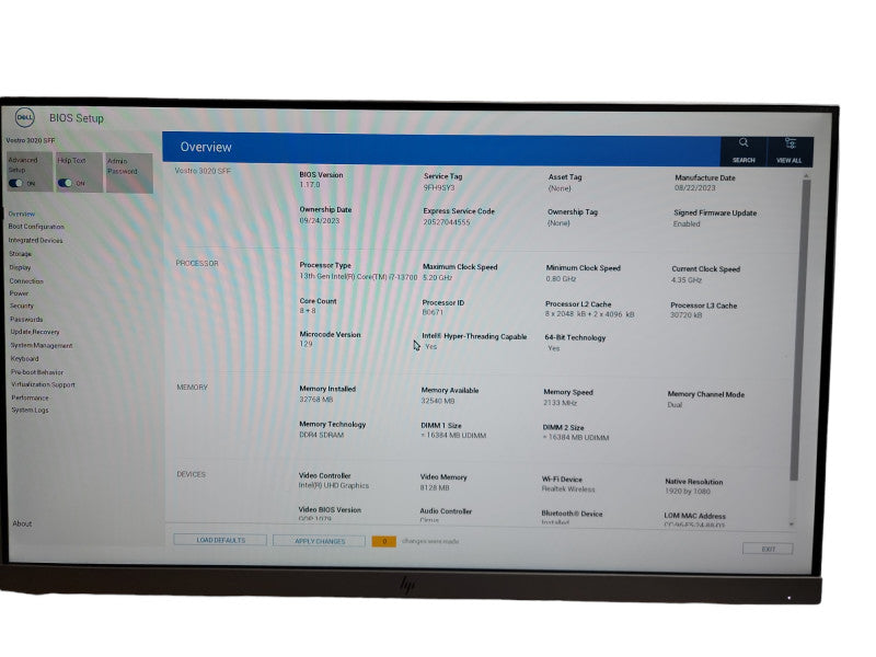 Vostro 3020 SFF 13th Gen Inter(R) Core(TM) i7 - 13700 32GB DDR4 Ram θ