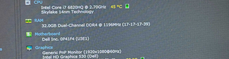 Dell Precision 7720 i7-6820HQ@2.7Gh QUADRO P3000 6GB GPU 32GB RAM 512SSD READ  Lap200
