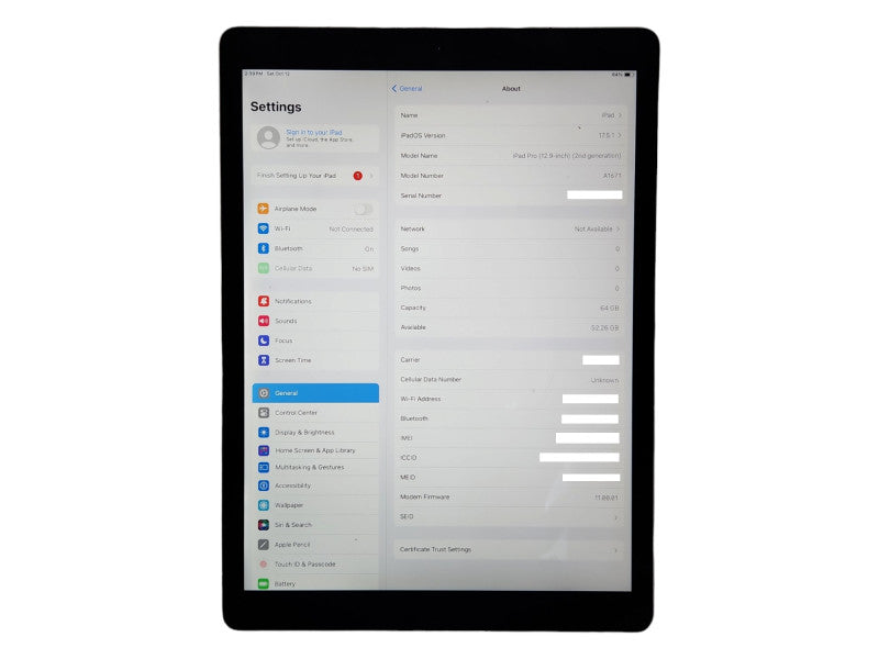 Apple iPad Pro (12.9-inch) 2nd Gen, A1671 64GB, WiFi + Cellular, Unlocked