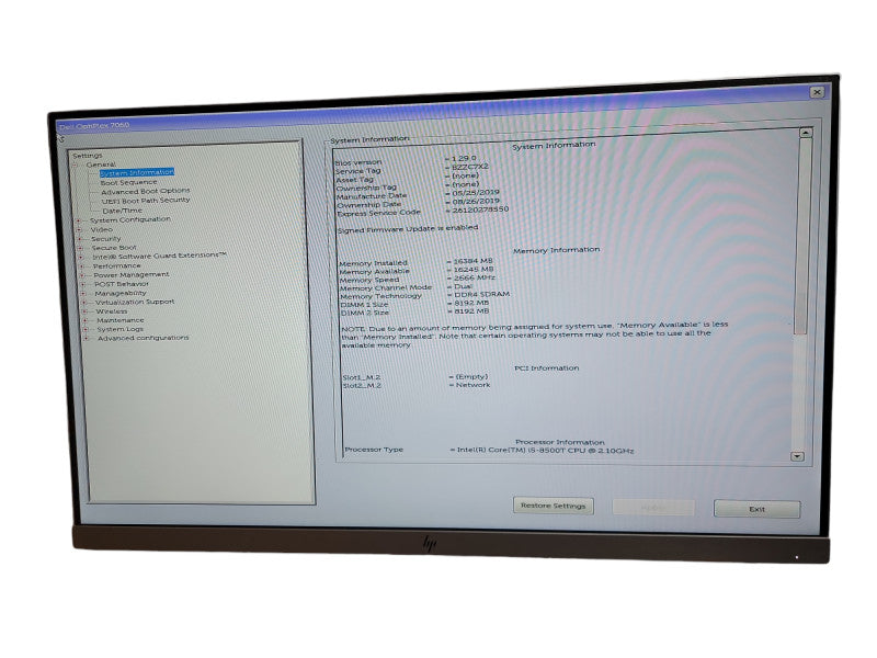 Dell OptiPlex 7060 Micro i5 - 8500T CPU @  2.10GHz 16GB DDR4 Ram Qθ