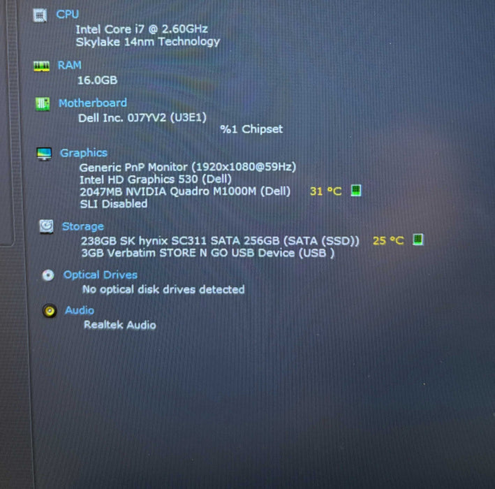 Dell Precision 5510 i7-6700HQ@2.6GHz QUADRO M1000M 2GB GPU 16GB 256SSD READ!  Lap200