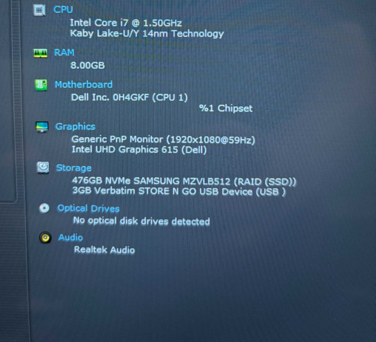 Dell XPS 13 9365 TOUCH Intel Core i7-8500Y@1.5GHz 8GB RAM 512GB SSD  Lap200