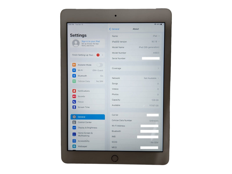 Apple ipad 5th Generation 128GB WiFi + Cellular, Model: A1823, Unlocked