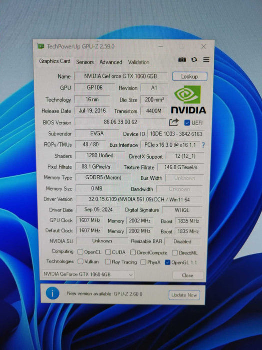 EVGA GeForce GTX 1060 6GB DDR5 Graphics Card !