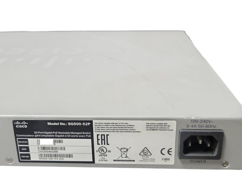 Cisco SG500-52P 52-Port Gigabyte PoE+ Ethernet Network Managed Switch Q_
