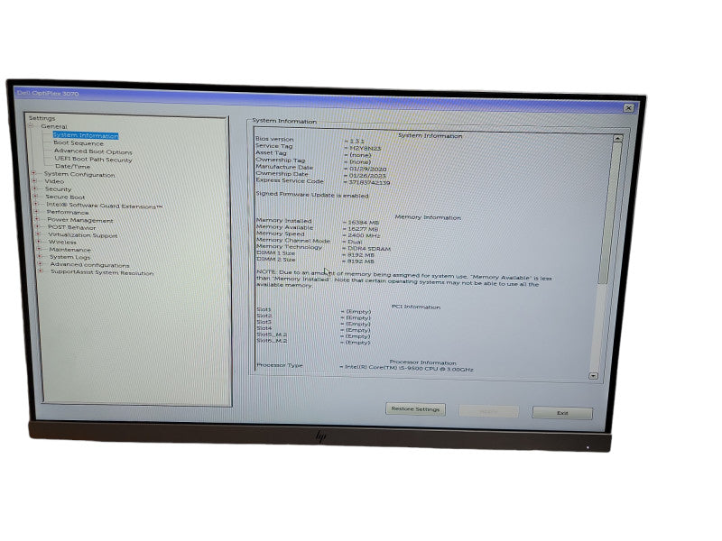Dell Optiplex 3070 MT Intel Core i5 - 9500 CPU @ 3.00GHz 16GB DDR4 Ram θ