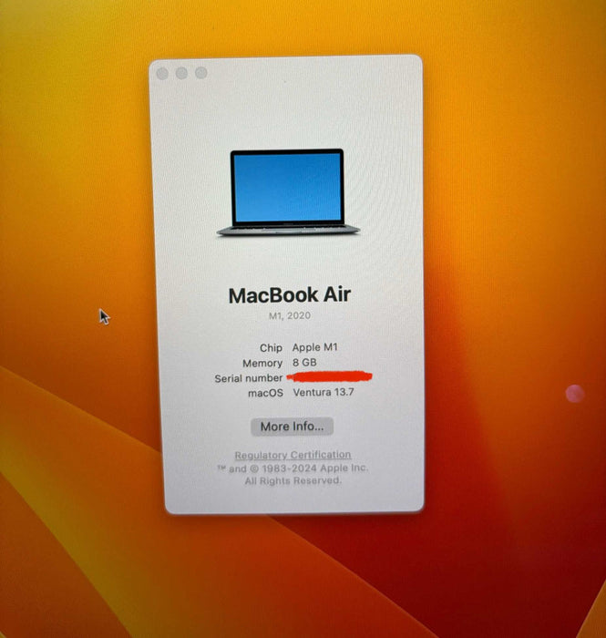 Apple MacBook Air 13" M1 2020 (Space Grey) 8GB Unified RAM 256GB SSD READ