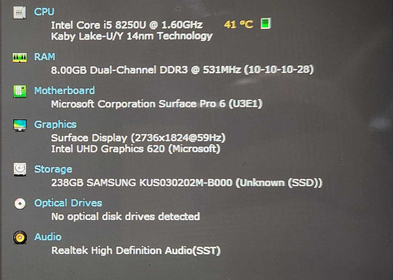 Microsoft Surface Pro 1796, i5-8250U 1.60GHz, 8GB Ram, 256GB SSD *READ*