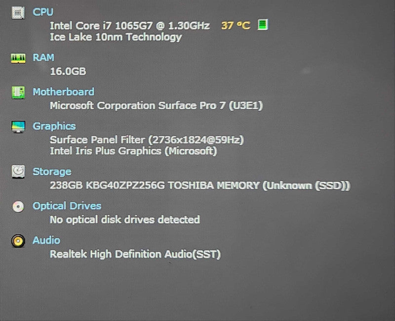Microsoft Surface 1866 i7-1065G7 1.3Ghz 16GB RAM 256GB SSD