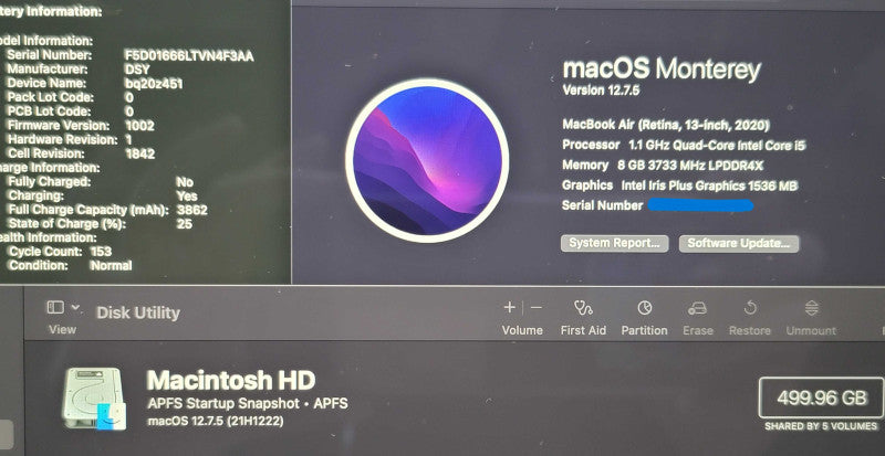MacBook Air Retina 13" 2020| i5-1030NG7 @ 1.10GHz| 8GB DDR4| 500GB SSD  β Lap200