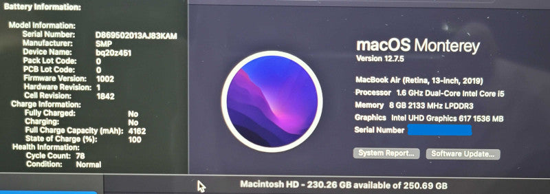 MacBook Air Retina 13" 2019 | i5-8218Y| 8GB DDR3L| 256GB SSD  β Lap200