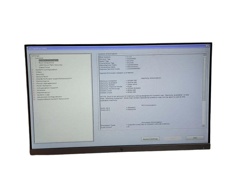 Dell OptiPlex 3080 Micro desktop i5 -10500T CPU @ 2.30GHz 16GB DDR4 Ram θ