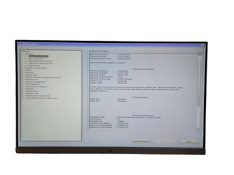 Dell OptiPlex 3070 Micro desktop i5 -9500T CPU @ 2.20GHz 16GB DDR4 Ram  θ