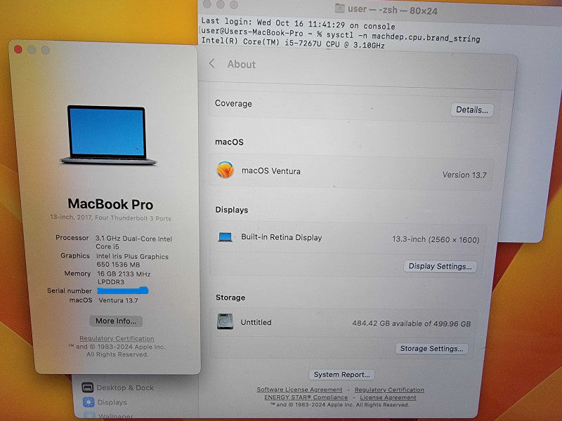 MacBook Pro 2017 13" |2-Core i5-7267U @3.1GHz 16GB RAM 500GB SSD - READ