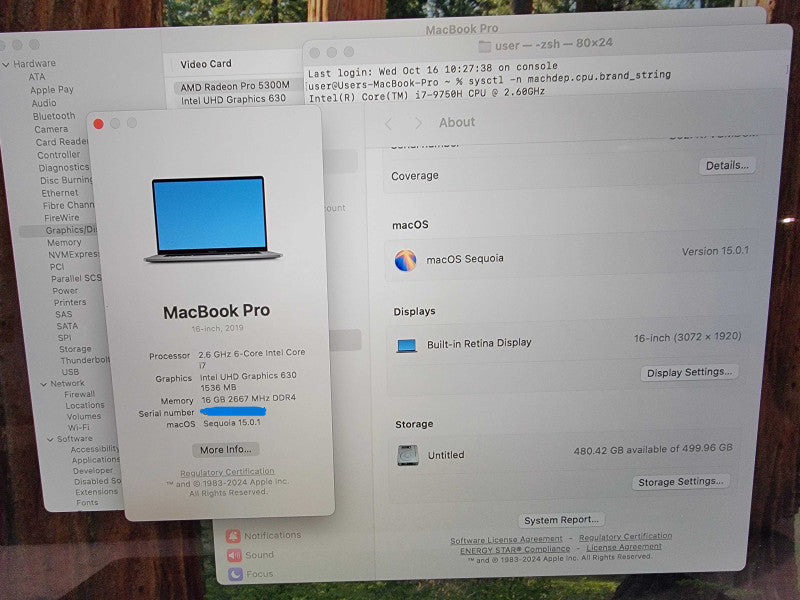 MacBook Pro 16" 2019 |6-Core i7-9750H @2.6GHz 16GB RAM 500GB-SSD Radeon READ