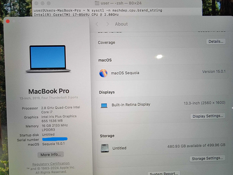 MacBook Pro 13" 2019 |4-Core i7-8569U @2.8GHz 16GB RAM 500B SSD - READ