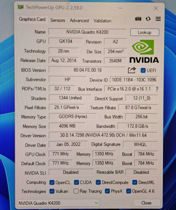NVIDIA Quadro K4200 | 4GB GDDR5 Graphics Card | DVI 2x DP