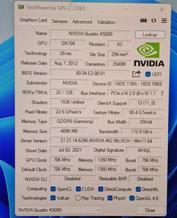 PNY NVIDIA Quadro K5000 | 4GB GDDR5 PCI-E Graphics Card | 2x DP, DVI